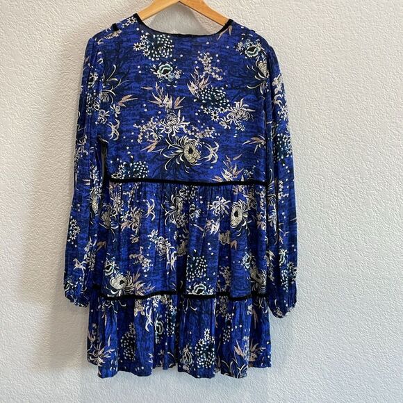 Jaase Lotus Moonlight Blue Jessie Floral Long Sleeve Mini Dress Size Medium - Picture 7 of 9